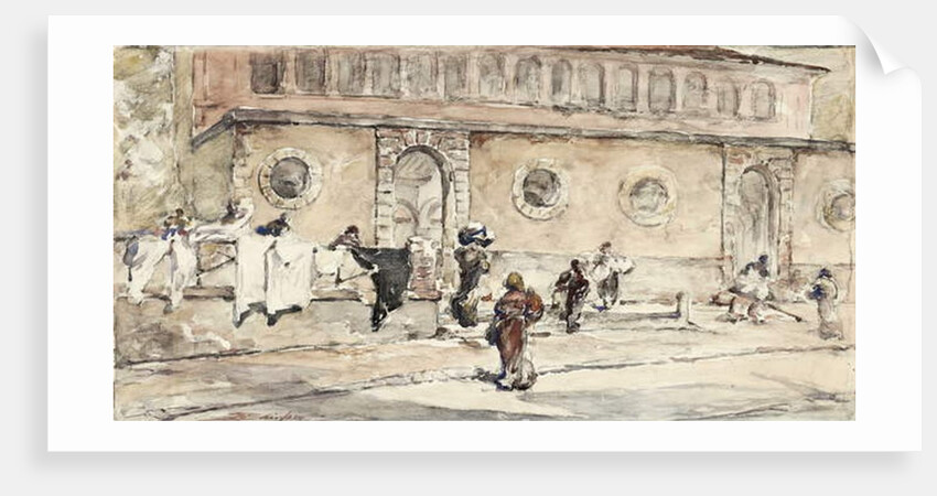 Figures in front of a Spanish building by Walter Shirlaw