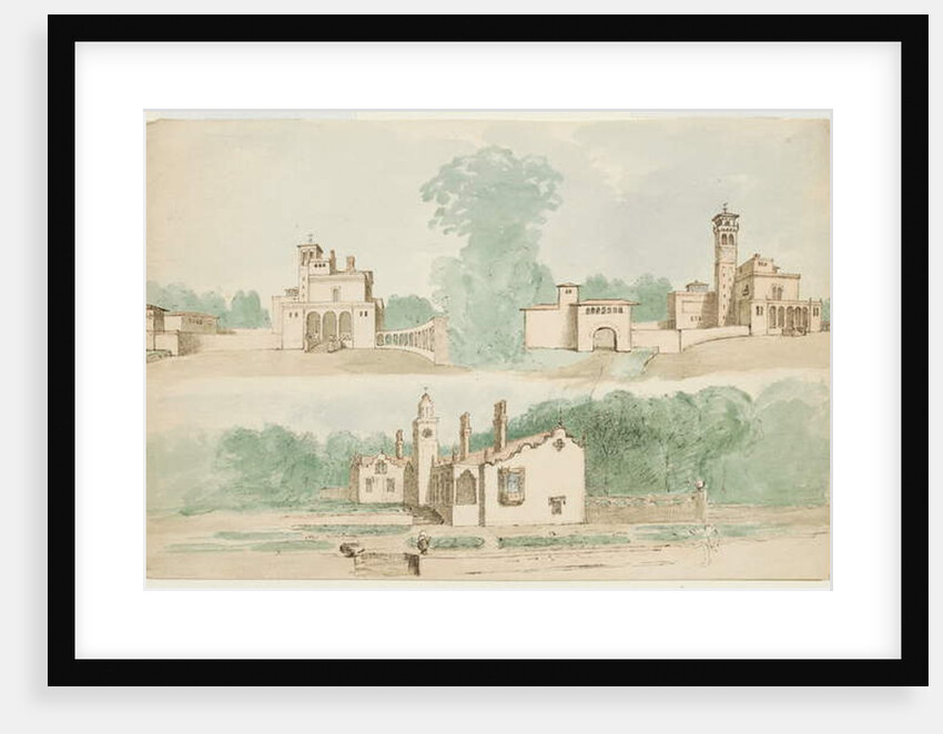 Three architectural sketches of villas by Charles Cromwell Ingham