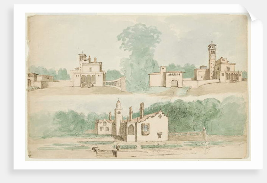 Three architectural sketches of villas by Charles Cromwell Ingham