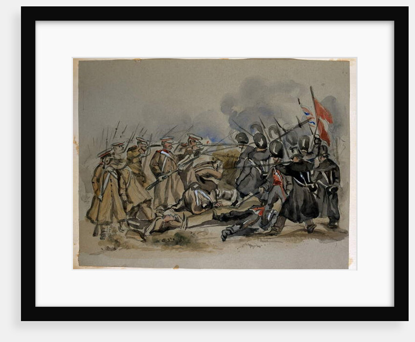 A conflict between Guards and Russian Troops during the Crimean War, from an album of paintings and sketches known as 'Cadogan's Crimea', c.1856 by George Cadogan
