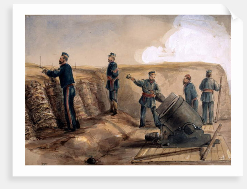 A 13-inch mortar of the Royal Artillery in action, 1855 by Lt. Henry James Alderson