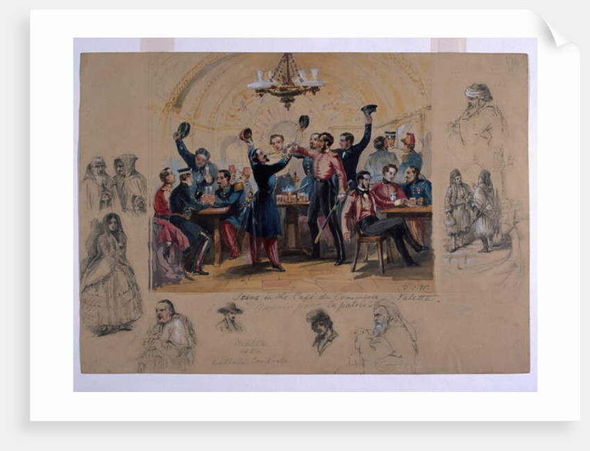Scene in the Cafe du Commerce Valetta, 'Mourir pour la patrie', Malta, 1854 by Henry John Wilkinson