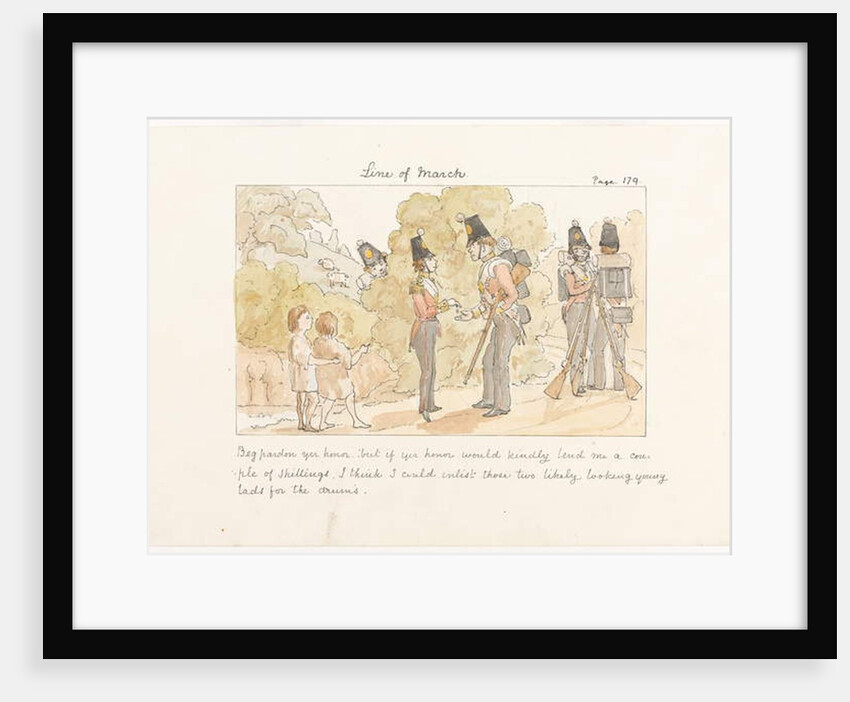 Beg Pardon yer honor, but if yer honor would kindly lend me a couple of shillings I think I could enlist those two likely looking young lads for the drums, c.1850 by English School