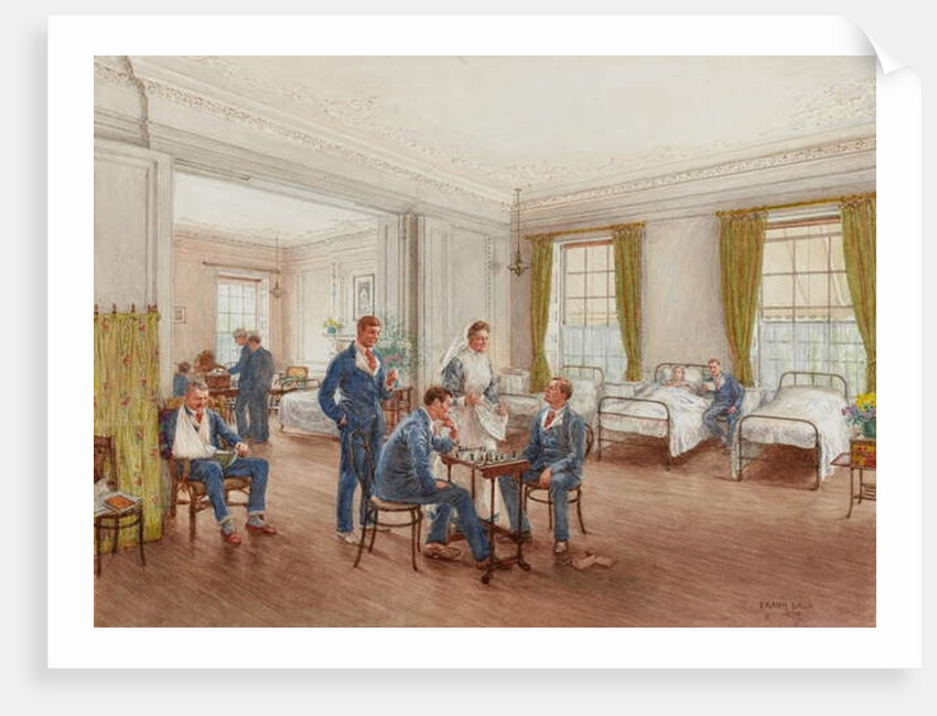 Convalescing soldiers playing chess in a ward at Sulhampstead House Hospital, Berkshire, c.1918 by Frank Dadd