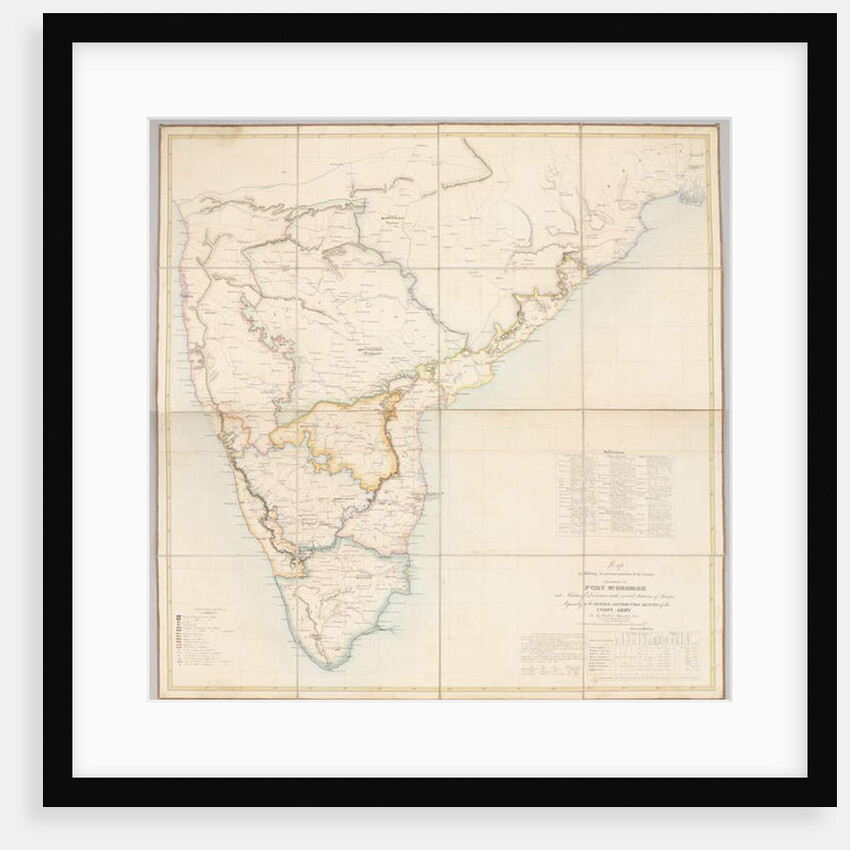Map exhibiting the present partition of the country dependent on Fort St. George into military divisions with several stations of troops, 1843 by English School