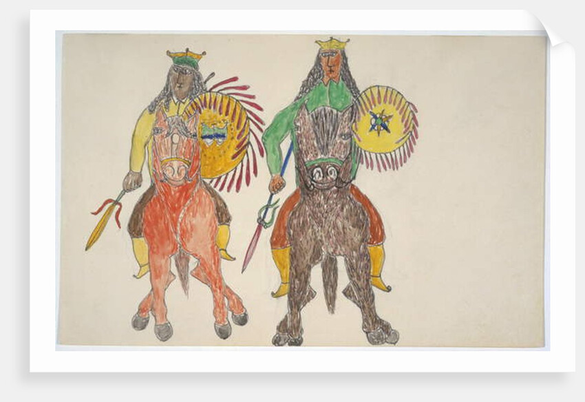 Two men on horseback with shields by Frederick Gokliz