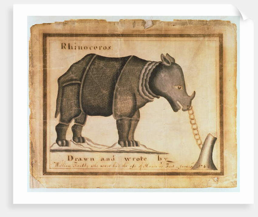 Rhinoceros, drawn and wrote by William Twiddy who never had the use of hands or feet by William Twiddy