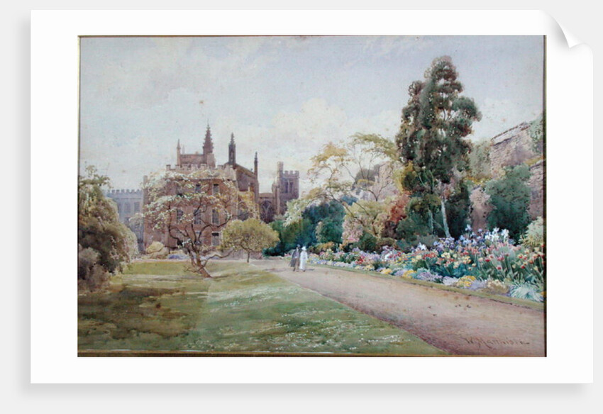 The long walk and flower border in May - New College, Oxford, c.1918 by William Matthison