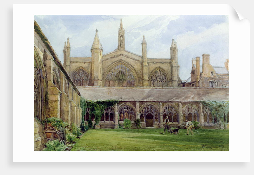 New College cloisters with gardener, 1887 by John Fulleylove