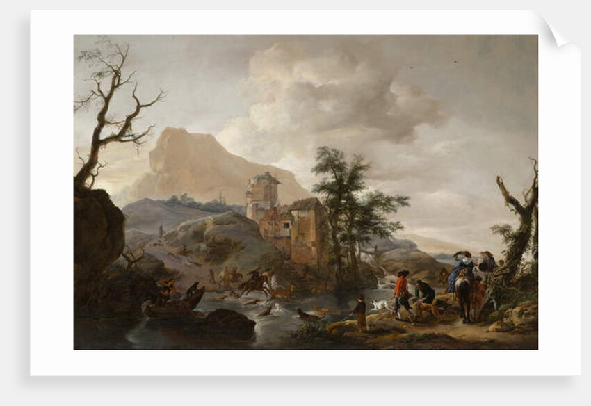 Stag Hunt in a River, c.1650-1655 by Philips Wouwermans or Wouwerman