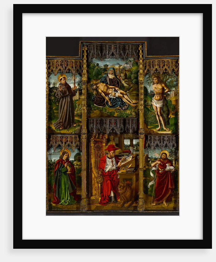 Portable Altarpiece: Pietà, Saints Francis, Sebastian, John the Evangelist, Jerome, and John the Baptist, c.1500 by (c.1435/40-1500) Bermejo