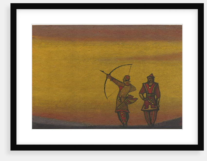 Polovtsians, one with a bow, costume design for 'Polovtsian Dances' from Borodin's opera 'Prince Igor', 1943 by Nicholas Roerich