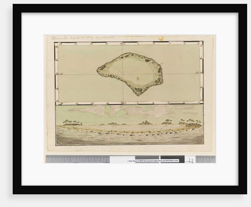 Page 25b/a Map and profile of Palmerston Island, 1768-75 by William Hodges