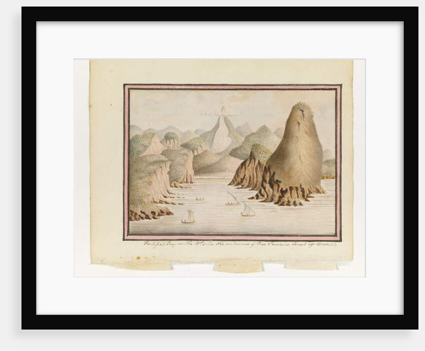 Opp. p. 38. 'Fortified Bay on the Wt side the entrance of Rio Janeiro Coast of Brazil', c.1802 by William Bradley