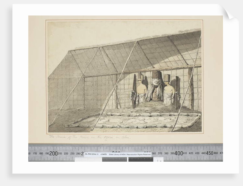 F.18 The Inside of the House, in the Morai, in Atooi, c.1773-84 by John Webber