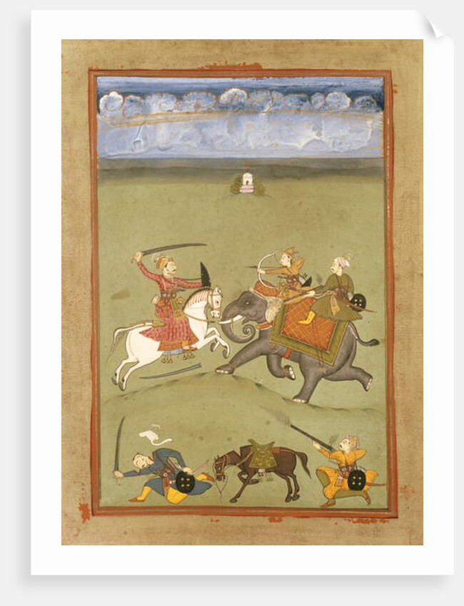 A Prince Fighting his Enemies on an Elephant, c.1710 by Indian School