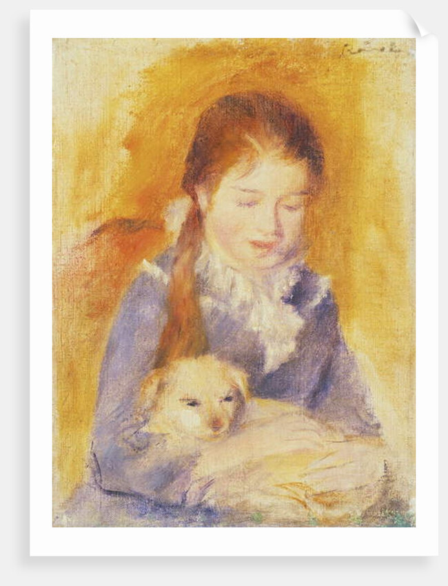 Young Girl with a Dog, c.1875 by Pierre Auguste Renoir