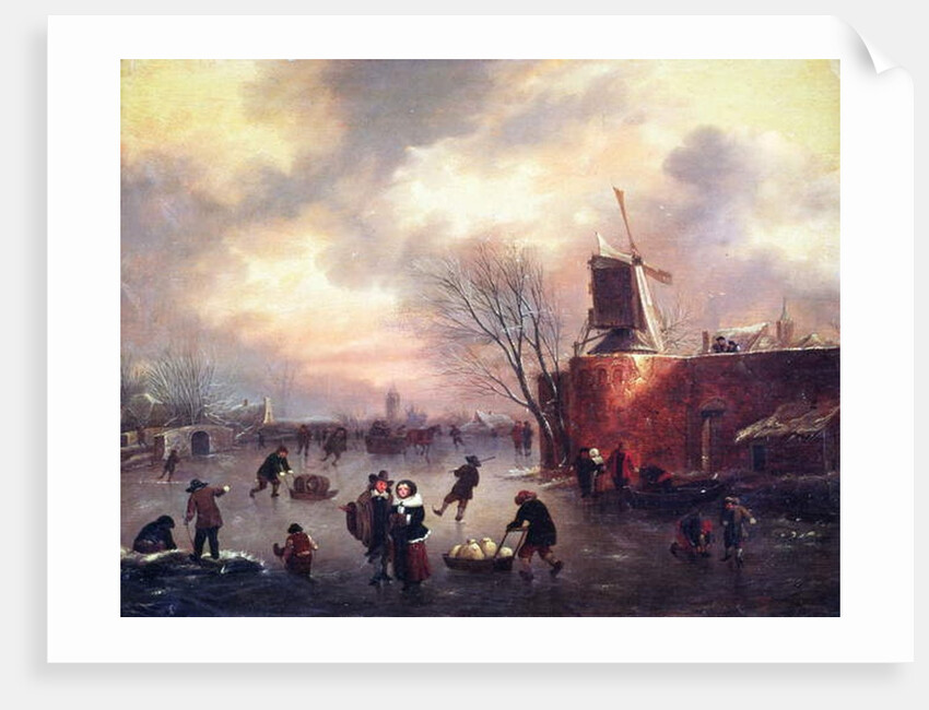 A Winter Skating Scene by Claes (1630-76) Molenaer