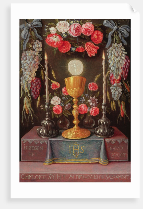 A Chalice with the Eucharist in a cartouche decorated with flowers and fruit, c.1664 by Jan van the Elder Kessel