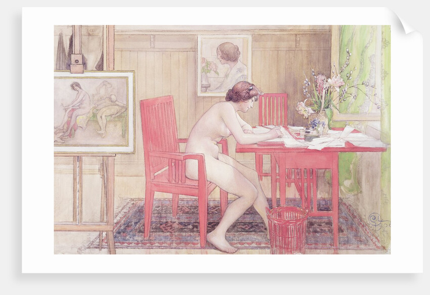 Model Writing Postcards, 1906 by Carl Larsson