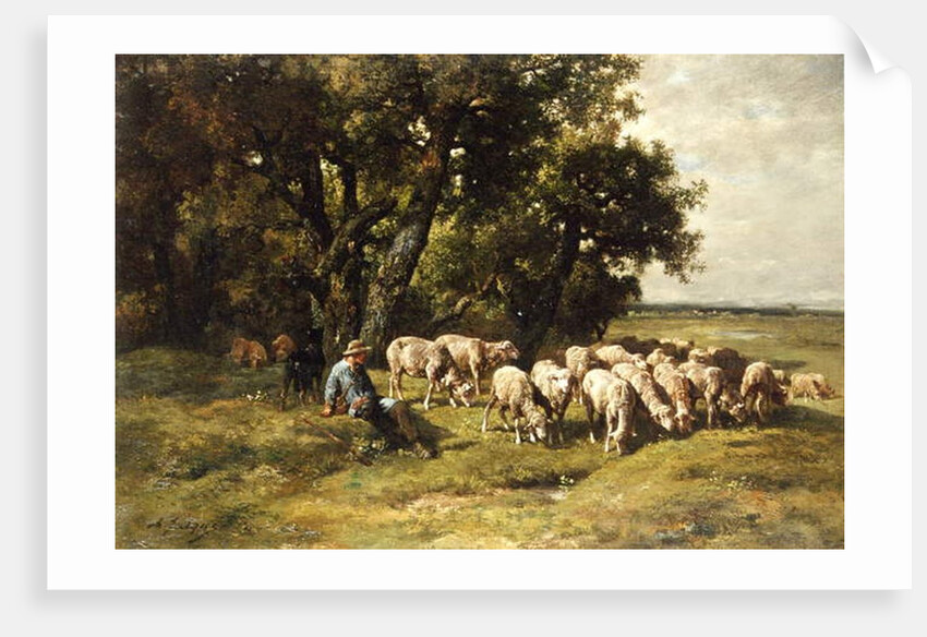 A shepherd and his flock by Charles Emile Jacques