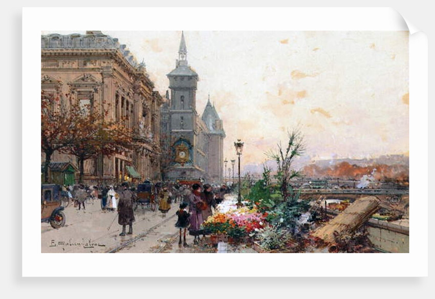 The Flower Market, Paris by Eugene Galien-Laloue