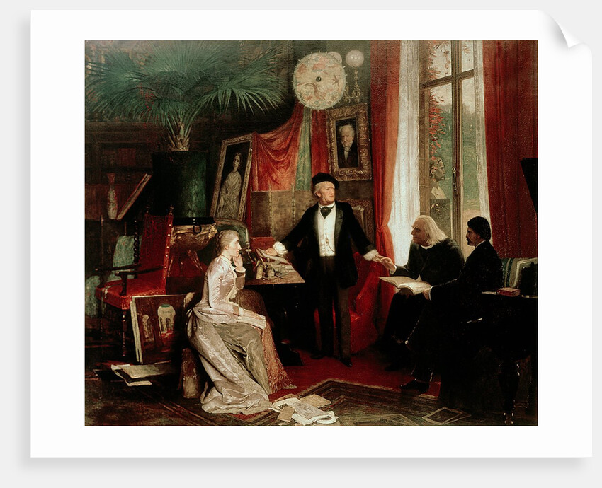 Richard Wagner with Franz Liszt and Liszt's daughter Cosima by German School