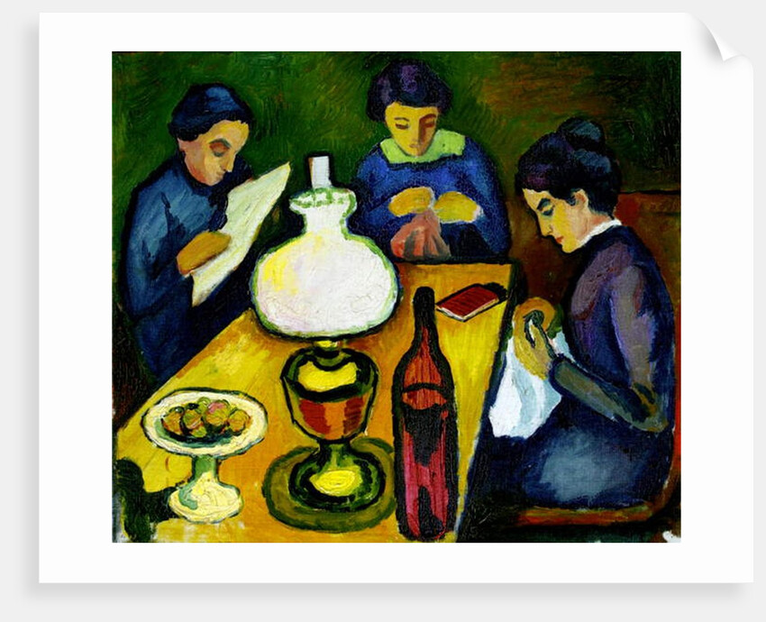 Three Women at the Table by the Lamp, 1912 by August Macke