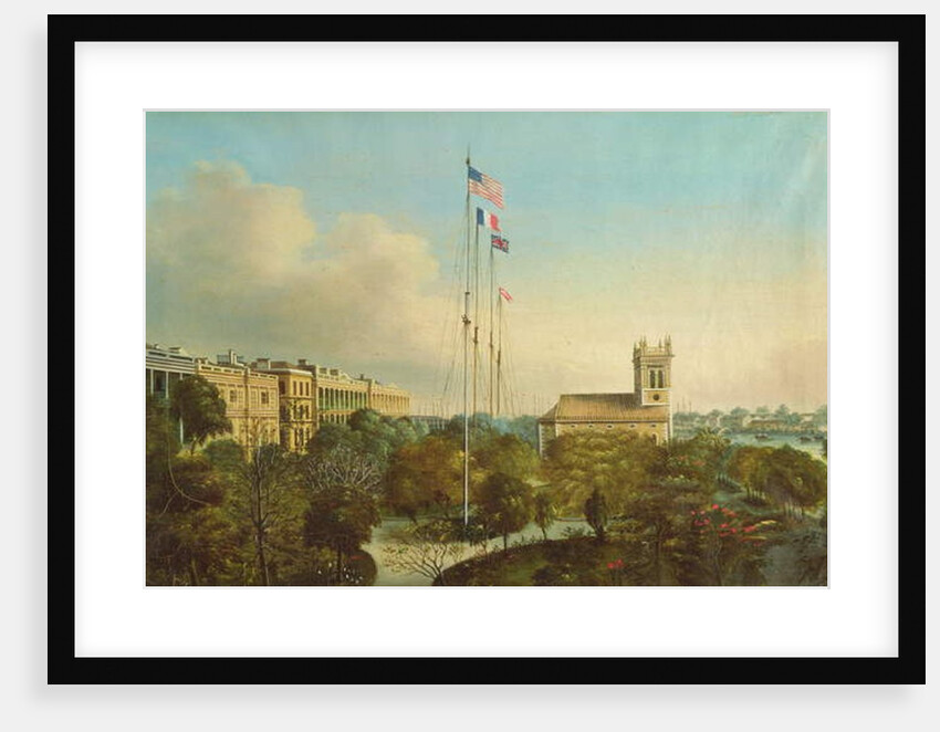 Factories at Canton, China, c.1850 by American School