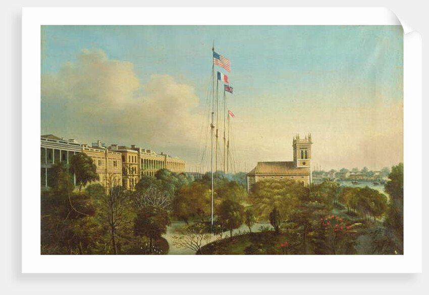 Factories at Canton, China, c.1850 by American School