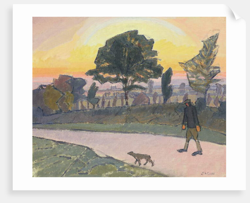 Sunset, Letchworth, with Man and Dog, 1912 by Spencer Frederick Gore