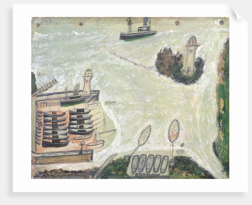 St. Ives Harbour and Godrevy Lighthouse, c.1930 by Alfred Wallis