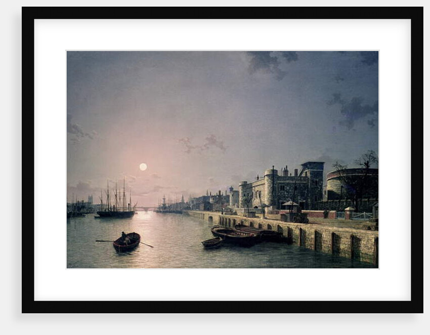 Tower of London and the Thames in moonlight by Henry Pether