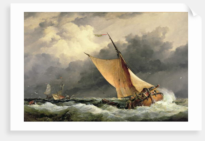 Dutch cargo boats in rough sea by Edward William Cooke