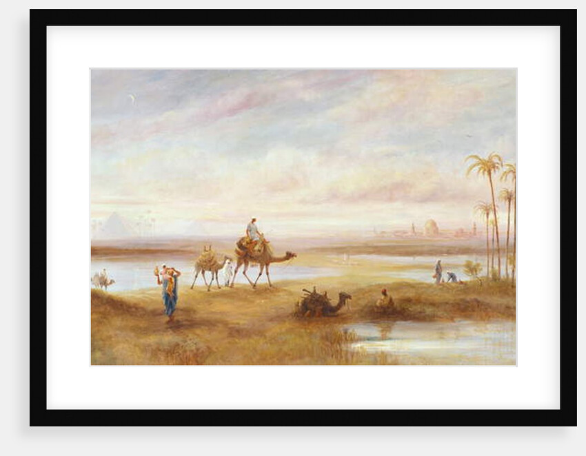 Figures and camels at an oasis by Frederick Goodall
