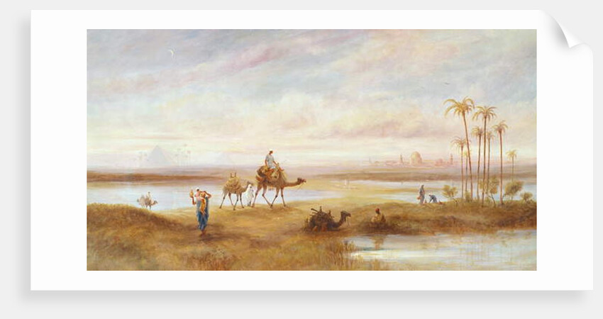 Figures and camels at an oasis by Frederick Goodall
