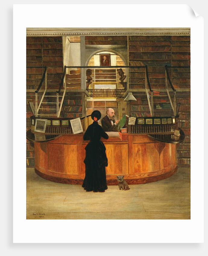 The interior of the Logan Library Philadelphia, with the librarian LLoyd Pearsall Smith at his desk, 1880 by George Bacon Wood
