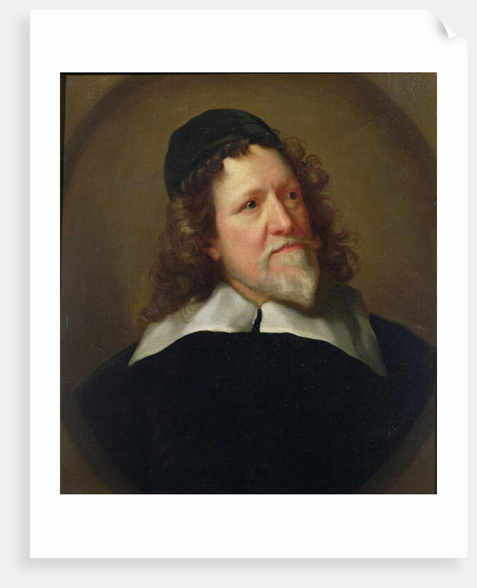 Portrait of Inigo Jones wearing a black tunic and cap by Jonathan Richardson