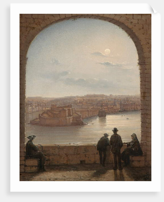 A Moonlit View of Fort St Angelo, Valletta, 1887 by Giancinto Gianni
