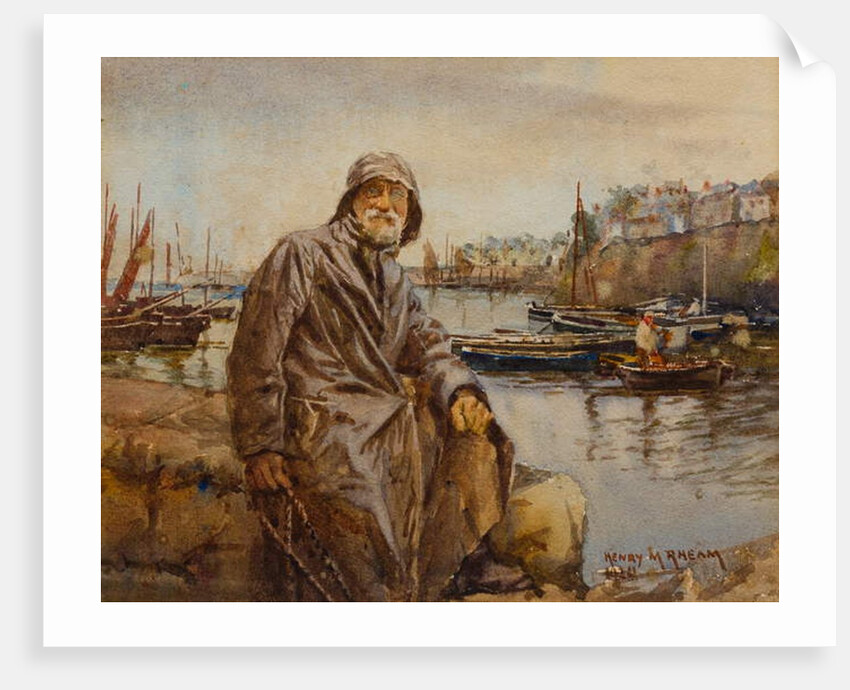 Fisherman on Newlyn Harbour Wall, 1920 by Henry Meynell Rheam