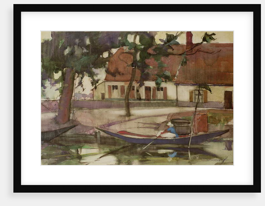 Boat on a Canal, French Village by Anne Redpath