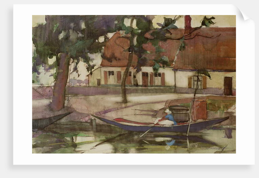 Boat on a Canal, French Village by Anne Redpath