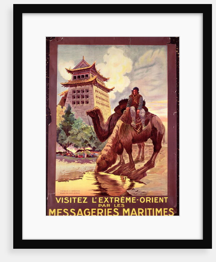 Camels Watering in front of the Gates of Pekin, poster advertising the 'Messageries Maritimes', c.1920 by Ruedolf