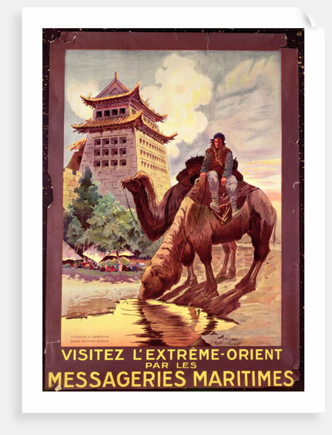 Camels Watering in front of the Gates of Pekin, poster advertising the 'Messageries Maritimes', c.1920 by Ruedolf