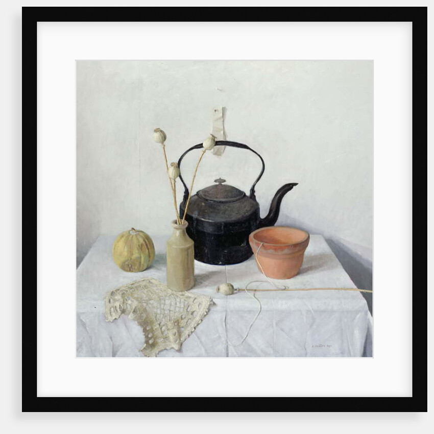 Kettle, Poppyheads and Gourd, Still Life, 1990 by Arthur Easton