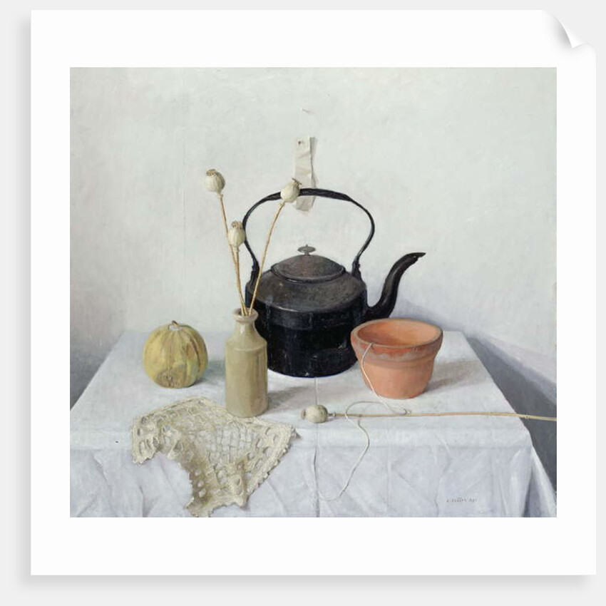 Kettle, Poppyheads and Gourd, Still Life, 1990 by Arthur Easton