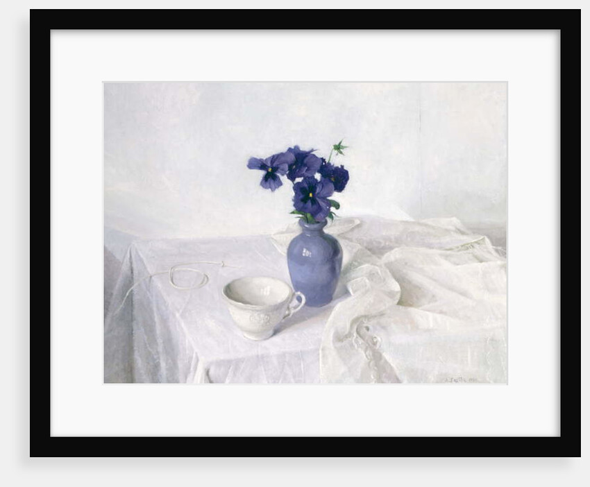 Pansies in a Blue Vase, Still Life, 1990 by Arthur Easton