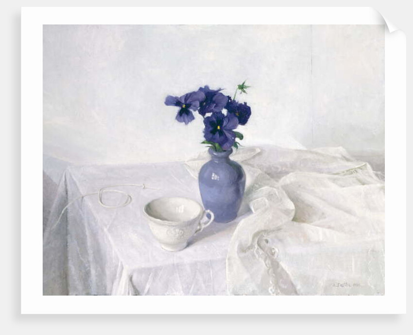 Pansies in a Blue Vase, Still Life, 1990 by Arthur Easton