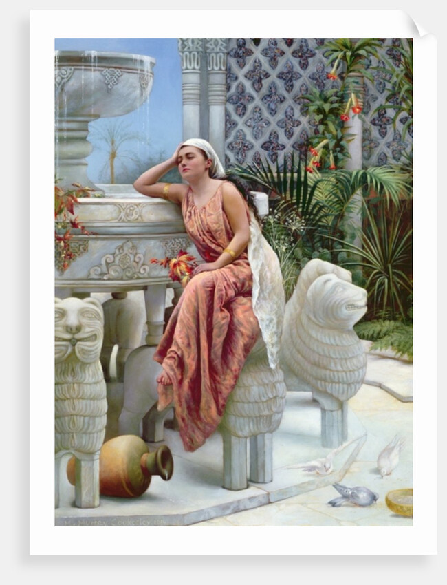 A Restful Moment by the Lion Fountain at the Alhambra, Spain, 1894 by Margaret Murray Cookesley