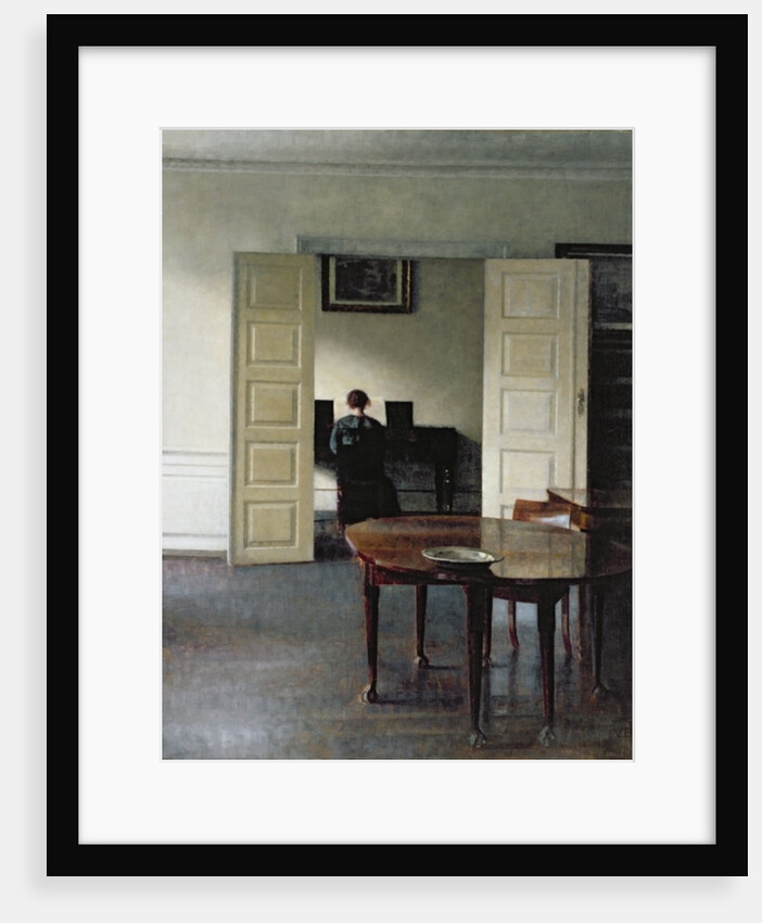 An Interior with a Woman Playing Piano, 1910 by Vilhelm Hammershoi